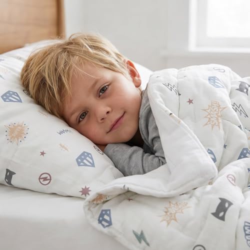 Image of MakeMake Organics Organic Baby Comforter GOTS Certified Organic Kids Blanket Cotton Infill Tufted - Reversible Ultra Soft Breathable Boys Girls Superheros (30 inchx40 inch, Mighty Heros)