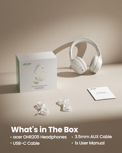 Acer Wireless Bluetooth Headphones, 70 Hours Playtime, Foldable Over-Ear Headphones with 40mm Drivers, Memory Foam Earpads, Multipoint Bluetooth 6.0 for Travel, Home, Office, White - image 7