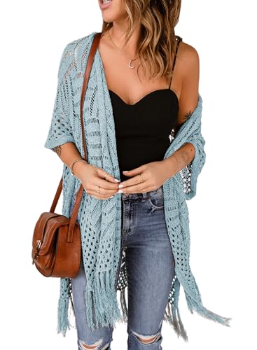 Image of Sidefeel Women's Open Front Knit Sheer Cardigans Summer Boho Lightweight Kimono Cover Ups