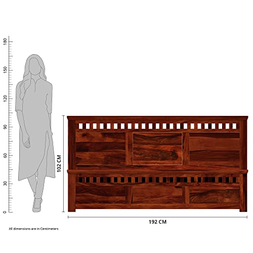 Image of Solid Sheesham Wood Kuber King Size Bed with Box Storage | Palang Cots Wooden Double Beds for Bedroom, Living Room, Hotel and Home (Honey Finish)