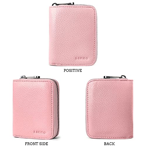 Image of Credit Card Case Wallet RFID Blocking Card Holder for Women or Men Genuine Leather Small Accordion Wallet with zipper Pink Black
