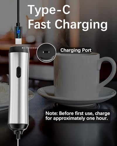 Image of Rechargeable Milk Frother with Stand, Handheld Coffee Electric Whisk, Detachable Stainless Steel Frother Wand, Coffee Frother & Drink Mixer for Latte, Cappuccino, Hot Chocolate,Egg(Silver Deep)