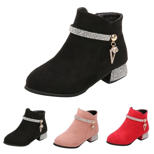 Kids Girls Low Heel Ankle Boots Side Zipper Slip On Dress Shoes Fall Winter Outdoor Casual Booties Boots Big Girls4