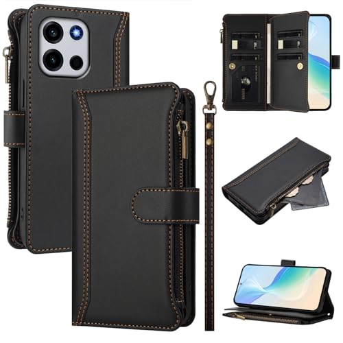 linsuyu Cover Compatible with OnePlus Turbo 6,Compatible with OnePlus Turbo 6 Zipper Dual Card Slot Wallet Phone Case Black