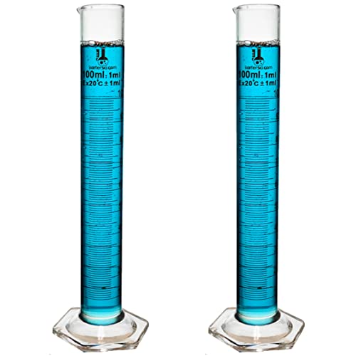 Cylindre gradué 100 ml lot de 2 éprouvettes de mesure en verre pour la science
