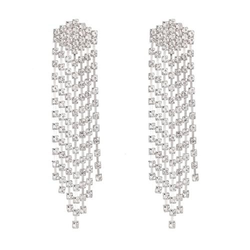 SELOVO Dangly Earrings Dangling Rhinestone Prom Dangle Earrings Silver Tone (Clear-Style 1)