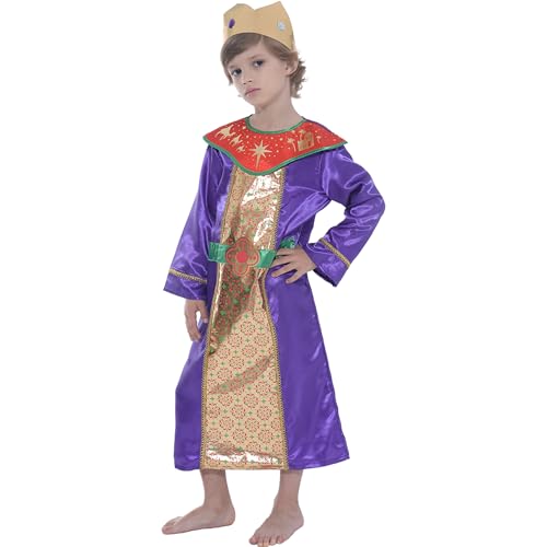 Sincere Party Christmas Nativity Wise Man Costume for Kids Xmas King Dress Up with Fabric Crown Purple 3-4 years - Image 2