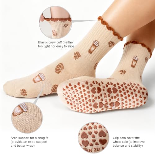 Image of Toes Home Pilates Socks for Women with Non Slip Grippers, Yoga Crew Socks for Barre Hospital Sticky Slipper Socks 4 Pairs
