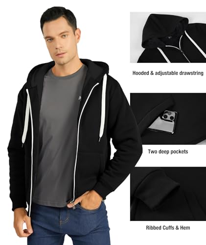 JACKETOWN Men Zip Up Hoodies Winter Fleece Jackets Coat Heavyweight Sherpa Lined Sweatshirt with Pockets3