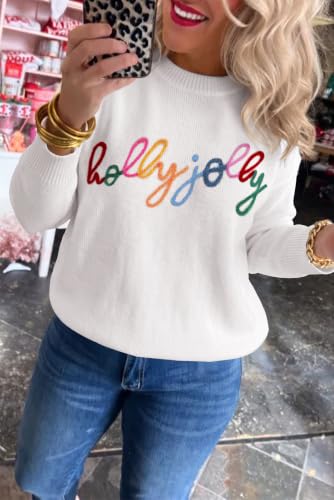 Image of LEMAFER Women 2026 Merry Christmas Round Neck Sequin Letters Sweater Casual Solid Slogan Long Sleeve Pullover Sweatshirt Tops