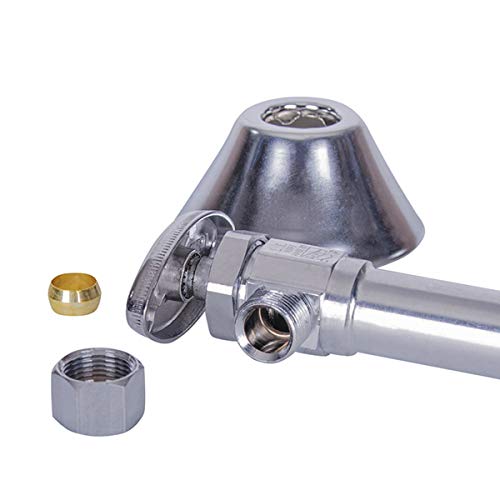 Image of Midline Valve 73212QS-OM-5 Water Supply Angle Stop Valve with Flange and 5 in. Extension; for Toilet, Sink, Dishwasher, Heater; 1 /2 in. SWT x 3 /8 in. COMP; Chrome Plated Brass (5 Pack)