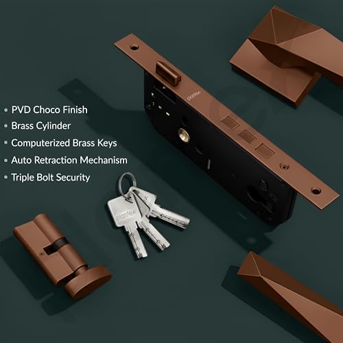 Image of Plantex Door Lock for Home /Main Door Lock Set /Mortise Lock Set with Brass Lock Body & Cylinder (7129, PVD Choco)
