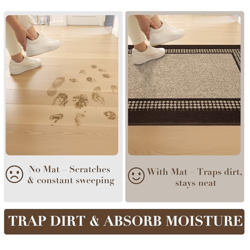 Image of hicorfe Door mat,Dirt Trapper Absorbent Non-Slip Welcome mat (Brown, 20 inchx32 inch(Rectangular))