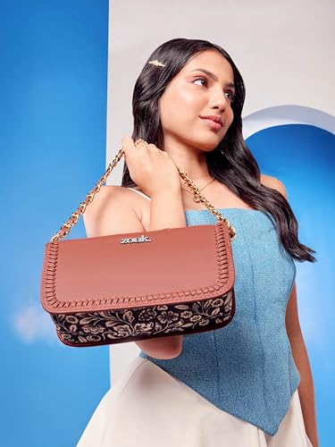 Image of ZOUK Small Shoulder Bag Bag for Women | Stylish Vegan Leather Shoulder Bag with Gold Chain Handle | Water-Resistant | Chic & Handcrafted Purse |
