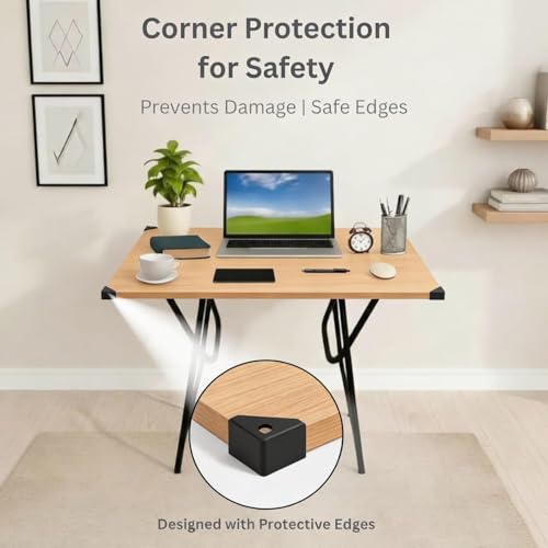 Image of Mighty Home Multipurpose Foldable Study Table | Laptop Desk for Home & Office | 2-Seater Dining Table | Portable Design | Safe Corner Protection | Engineered Wood Top & Metal Frame | Beige