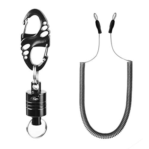 SF Strongest Magnetic Net Release Magnet Clip Holder Retractor with Coiled Lanyard Carabiner