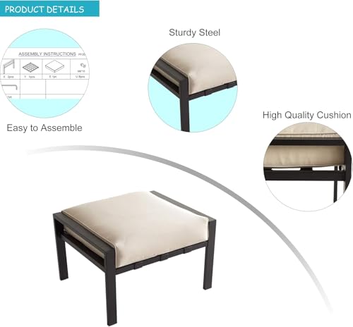 Image of LOKATSE HOME Outdoor Ottoman Patio Footstool Small Seat Furniture with Soft Thick Cushion for Garden Yard Deck Poolside