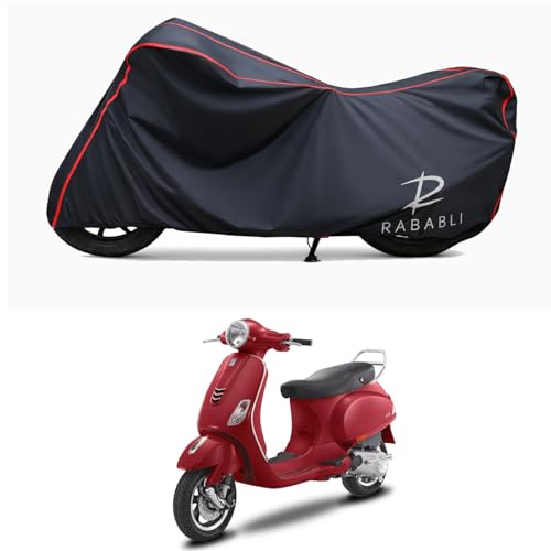 Image of Waterproof Bike Body Cover Compatible for | Vespa SXL 125 | Taffeta Fabric, Red Piping Design, Bottom Elastic Fit | Dustproof, Sun UV & Rain Protection for All Bikes