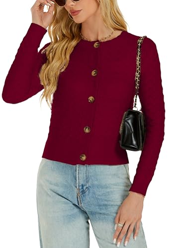 Image of Women's Long Sleeve Cropped Knitted Sweater Cardigan Button Down Open Front Knitted Shrug Sweaters