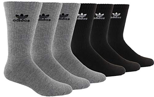 adidas Originals Men's Trefoil Crew Socks (6-Pair), Heather Grey/Black/White, Large, (Shoe Size 6-12)