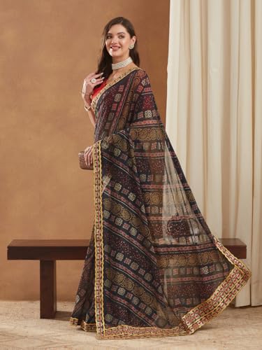 Image of Women's Banarasi Silk With Jacquard Print Saree With Blouse