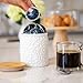 Small Engraved Ceramic Kitchen Canister - Storage Jars with Airtight Lids Made from Bamboo with Nature-Inspired Engraving - Use as a Pasta Holder, Coffee Ground Holder, Rice Container - 30 Ounces