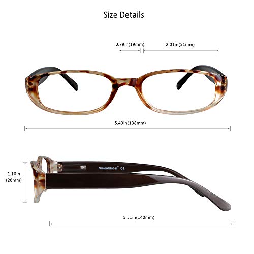 Image of VisionGlobal 1 Pairs /4 Pairs Reading Glasses with Spring Hinge, Blue Light Blocking Glasses for Women /Men