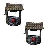 QUMIIRITY 2個 古代の井戸の装飾品 人工の山 プランター 水槽の装飾 テラコッタ 外 枝編み細工品 デスクトップの装飾 樹脂の装飾 家の装飾 井戸の飾り 妖精の庭の装飾 Dark Grey