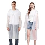 JunD Chubasqueros Impermeable, 2pc Reutilizable Ponchos Impermeables, Capa Lluvia Hombre Mujer Ligero y chubasquero plegable para Viajes, Excursionismo y Exteriores (Blanco)