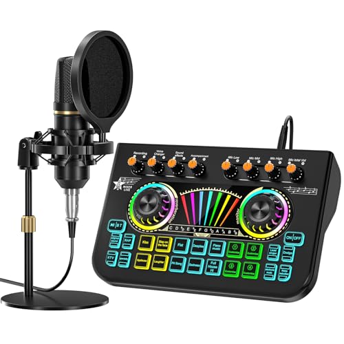 Podcast Microphone Bundle with Live Sound Card Audio Mixer, Podcast
