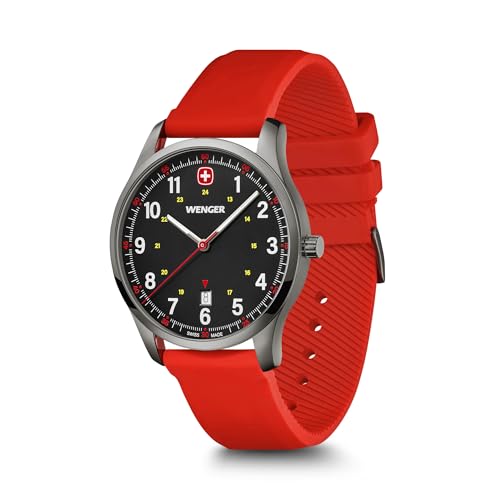 Image of WENGER City Sport Swiss Made 42 mm, Black Dial, Red Silicone Strap, Men's Watch - 01.1441.130