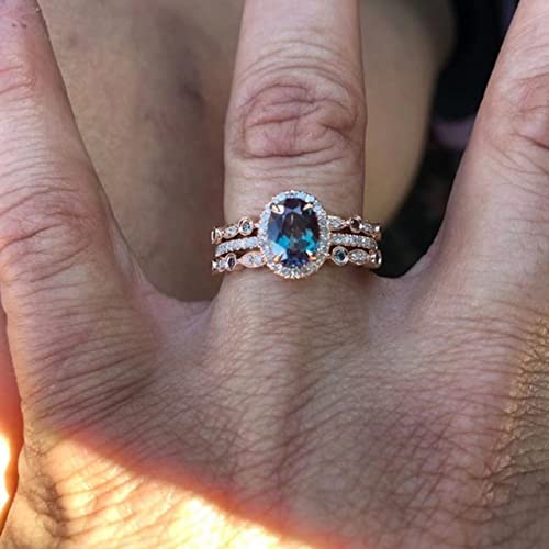 18k gold sapphire multi-layer oval fashionable and minimalist diamond inlaid gemstone can be stacked with a three piece set of women's engagement rings Size 103