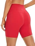 CRZ YOGA Women's Brushed Naked Feeling Biker Shorts 6'' - High Waist Matte Workout Gym Running Spandex Crimson Medium