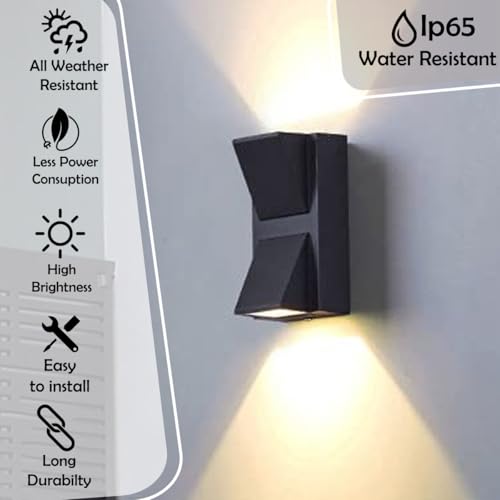 Image of SAH Led Metal Outdoor Wall Light, Black, Waterproof, Warm White for Entryway, Gardens, Pathways, Vanity, Pool Side, Outdoor Stairs and Walls (Modern, 2) (UP-Down, Pack of 2)