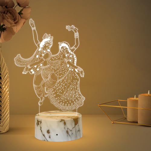 Image of 3D Illusion Radha Krishna Night Lamp with Warm White Light & On /Off Touch Button | USB Powered | Bedside Desk Table Light | Pooja Room Decor Light | Religious Night Lamp