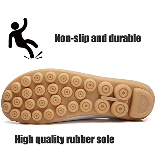 WERWAES Women's Comfortable Leather Slippers Flat Slippers Casual Round Toe Moccasin Shoes Wild Walking Nurse Breathable Driving Fashion Soft Shoes3