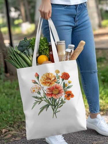 Canvas Tote Bag, Spring Flowers Botanical Aesthetic Canvas Tote Handbags for Women Shoulder Bag4