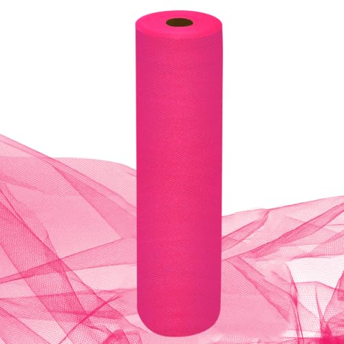 Image of IONTACH Fuchsia Tulle Fabric 54 Inch X 10 Yards Tulle Roll