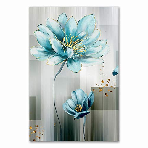 Abstracte Blauwe Bloem Canvas Schilderij Moderne babyblauw Wall Art Foto voor Woonkamer Goud Print Salon Decoraties… - Image 7