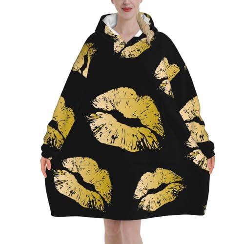 Couverture à capuche imprimée lèvres dorées, le cadeau cocooning idéal