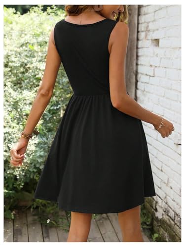 Image of SweatyRocks Women's Sleeveless Twist Button Front Scoop Neck Mini Swing Dress