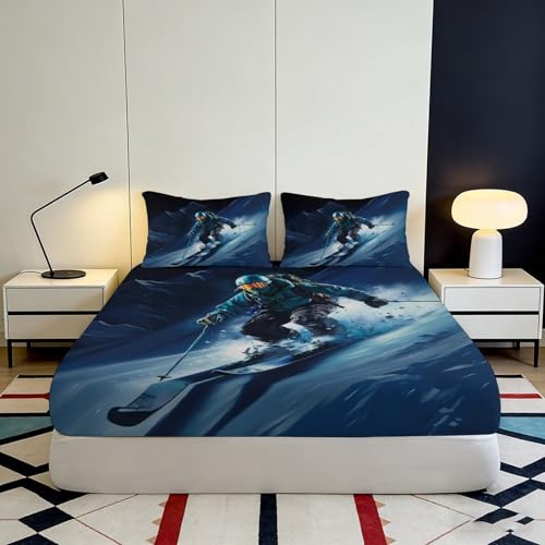Drap housse ski 200x200x25 cm en microfibre imprimée 3D