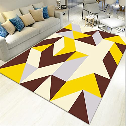 Tapis salon grande taille 60x120cm jaune lavable moderne
