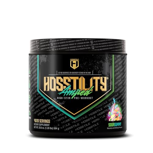 HOSSTILE Amped High Stim Pre-Workout – 450mg Caffeine Nootropics Pumps Power Endurance Sour Gummy 40/20 Servings