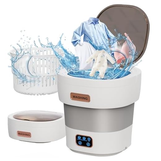 Portable Washing Machine 12L Upgraded | Foldable Mini Washer with Spin Basket & 3 Modes Deep Cleaning | for Underwear, Socks, Baby Clothes | Travel, Apartment, Dorm, RV Use (Grey-White)