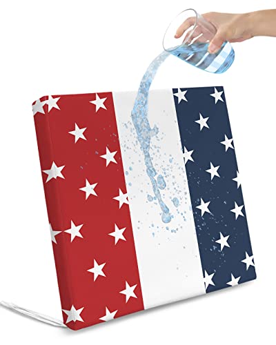 Edwiinsa 4th of July Indoor/Outdoor Seat Cushions Cover, American Star Striped Red White Blue Waterproof Patio Chaise Lounge Cushion Cover for Beach Pool Side Chair Cushions 24x24x2pcs