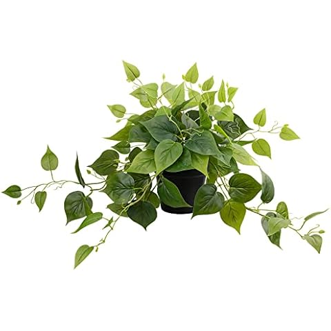 LOYWREE Faux Pothos Indoor Green Realistic Artificial Plants in Pots, Fake Plant for Home Office Garden Decoration - Black Pot Cover
