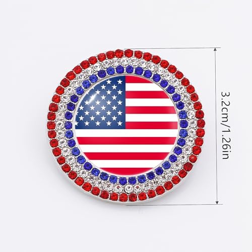 Image of American Flag Brooch Pin for Men Women Rhinestone Crystal Elephant Commemorates Brooch Pin American Independence Day Brooch for Men