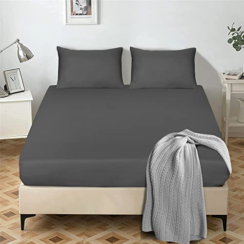 My home store Drap-housse uni de 25 cm de profondeur, en microfibre brossée ultra douce, infroissable, infroissable, drap de lit uni hypoallergénique et respirant (anthracite, lit simple) Cover