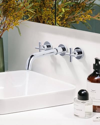 iVIGA Robinet de Lavabo Mural, Rotatif à 360°, Double Poignée Contrôle, 3 Trous de Montage Mural Encastré, Robinets de lavabo Salle de Bains pour Baignoire Mitigeur...